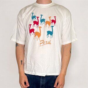Vintage 90s Travel Tourist Peru Llama Colorful Unisex T-Shirt L